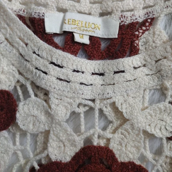 Rebellion Crochet Lace Blouse - Cream and Brown - Picture 3 of 4